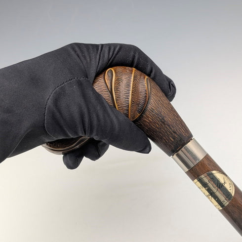 British vintage brown shaft resin dog head handle walking stick 83cm